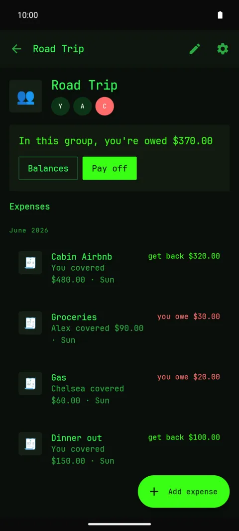 The app in the Matrix terminal theme