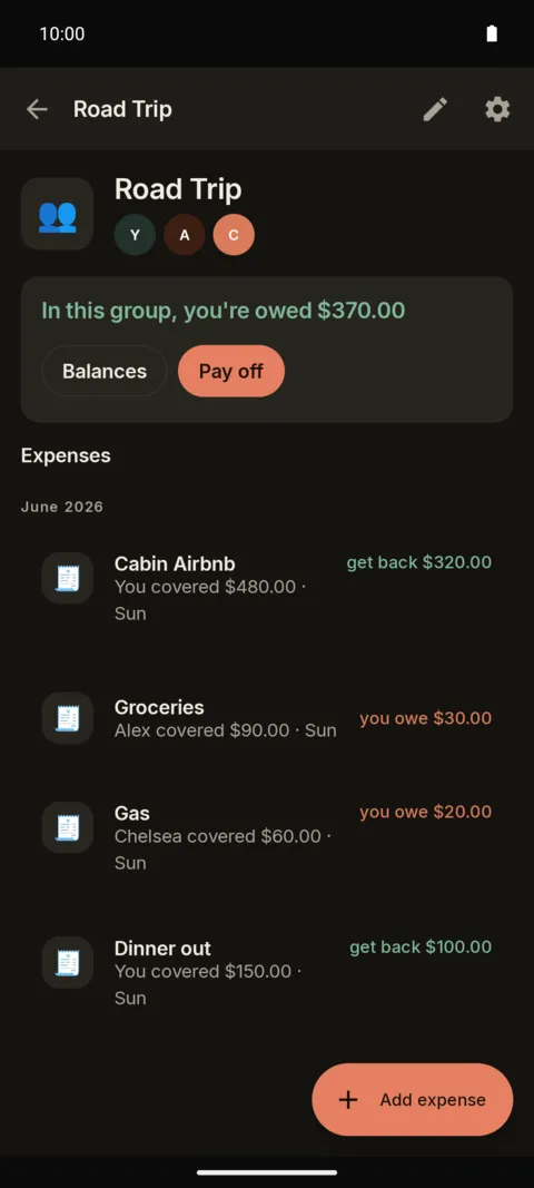 The app in the Midnight theme