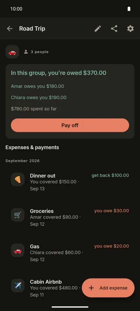 The app in the Midnight theme