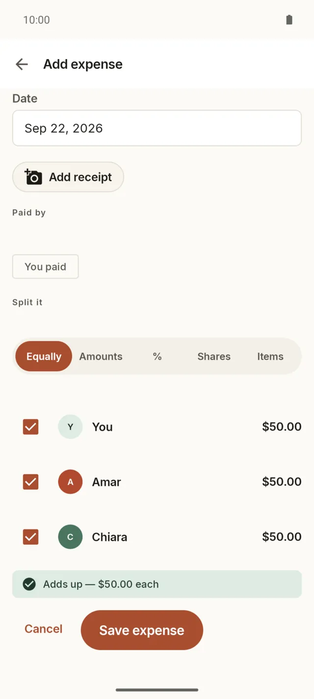 Adding a transaction and splitting it five ways